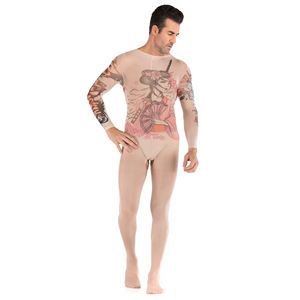 Sexy homme et femme Unsex Silk Graffiti Printing Full Crotchless Bodystocking - Product Image 1