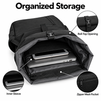 Sac à dos unisexe en nylon avec logo personnalisé, à fermeture roll-top, pour ordinateur portable, classique, polyvalent, léger, de loisirs, pour hommes, sacs d'extérieur