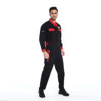 Combinaison de travail industrielle robuste à manches longues bicolore noir et rouge, uniforme de mécanicien TC, combinaison de réparation automobile, logo personnalisé