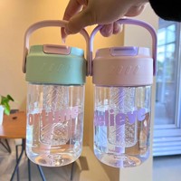 Grande Vente Gourde d'Été Portable Grande Capacité Transparente 600 ml en Plastique pour Thé aux Fleurs, avec Filtre et Paille