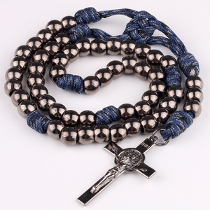 <span class=keywords><strong>10</strong></span> mm 총 검은 금속 구슬 묵주 코드 남자 로사리오 가톨릭 종교 보석 - Product Image 1