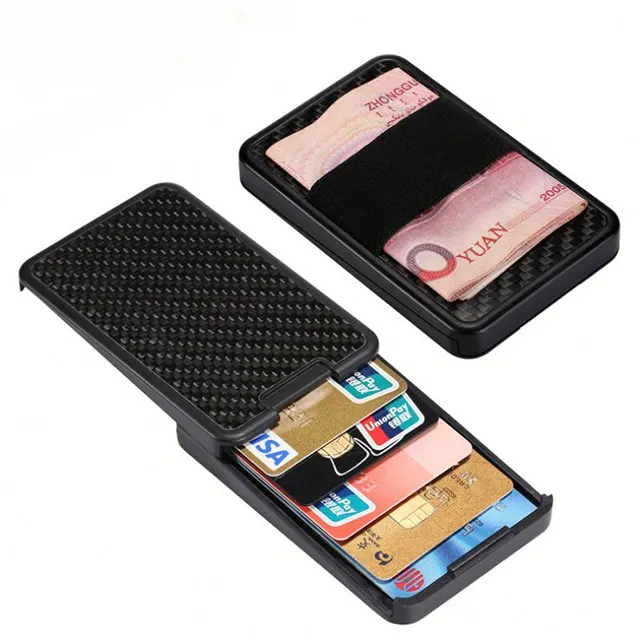 Push-Pull Credit Card Holder With Elastic Band money cash clip For RFID Wallet Carbon Fiber Business Card holder Case