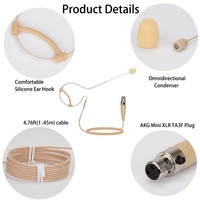 Microphone beige à fixation sur la tête, à une seule oreille - Léger, mini prise XLR TA3F 3 broches compatible avec le système sans fil AKG