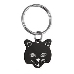 Portachiavi con Volto di Gatto Nero 23x23 mm, Ciondolo in Metallo, Regalo Promozionale - Product Image 1
