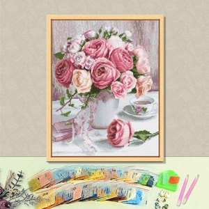 Kit de Peinture Diamant DIY, Perles Rondes, Strass en Cristal, Bouquet de Fleurs, Tableau Rectangulaire Encadré, Art Mural Classique 43x54cm - Product Image 2