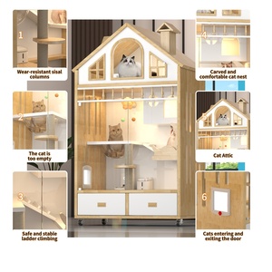 Villa de luxe moderne et personnalisable pour chat d'intérieur, surdimensionnée, respirante, avec motif animalier, armoire intégrée et vitrine complète - Product Image 5