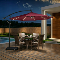 Payung Teras Lipat Cantilever Offset Modern Anti Air Bahan Polyester Berkualitas 10 kaki dengan Lampu LED Tenaga Surya untuk Ruang Makan dan Halaman