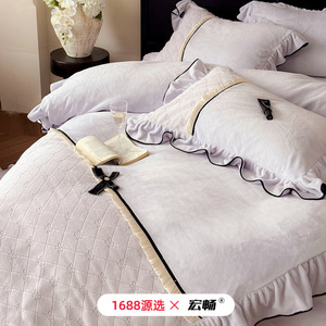 Ensemble de literie en polaire de lapin pour l'hiver, couleur unie, antistatique, usage domestique, 4 pièces - Product Image 1