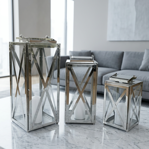 Lanternes porte-bougies classiques en acier inoxydable, faites à la main, durables, pour la décoration de la maison et du patio (vente en gros) - Product Image 1