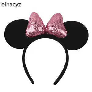 Fashion Classic Mouse Ears Hair Accessories Hairband Sequin Bow Black Mouse Ears Headband For Children