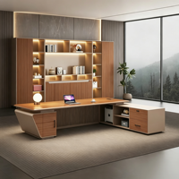 Bureau de direction moderne en forme de L, table de travail en bois avec rangement pour le bureau du patron, mobilier de bureau