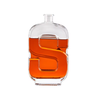 Lettre de qualité supérieure a B S W en forme de bouteilles en verre vides d'alcool Tequila Brandy Whisky Bouteilles en verre d'alcool personnalisées de 750ml Vodka Spirit Glass