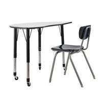 Ensemble de bureau et chaise d'école réglables avec roulettes, table d'étude incurvée, mobilier de classe mobile