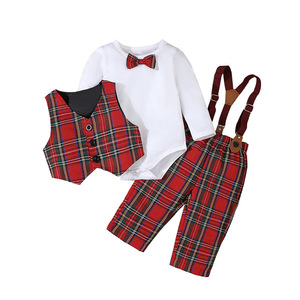 Ensemble de vêtements élégant à carreaux 3 pièces pour bébé garçon, tenue formelle pour mariage, fête, cérémonie religieuse, tenue pour tout-<span class=keywords><strong>petit</strong></span> - Product Image 5