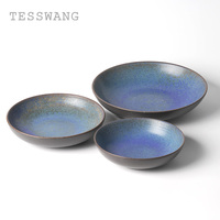 Service de table en céramique bleu ciel étoilé TESSWANG, assiettes et bols en porcelaine à glaçure réactive pour restaurant de luxe