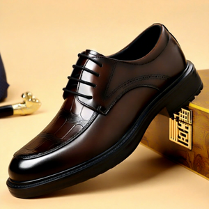 Leather Men's Oxfords Round <b>Toe</b> Breathable Office Career Dress Shoes Autumn Lace-up Solid Style Rubber Outsole - Product Image 1