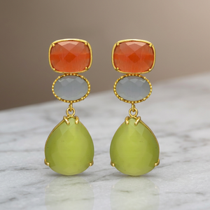 New Arrival Ethnic Wedding & Party Peridot Hydro and Grey Chaceldony Gemstone Drop <b>Earring</b> <b>Set</b> <b>Gold</b> Plated Women's <b>Earrings</b> - Product Image 2