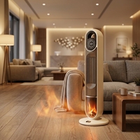 Chauffage tour PTC à effet flamme U-8 2000W avec télécommande tactile, oscillation automatique 60°, coupure automatique en cas de renversement, en plastique, pour usage commercial