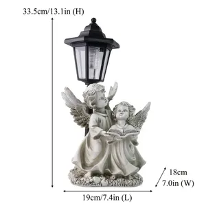 Vendita calda a energia solare angelo bambini lettura scultura in resina con lampione Vintage, per giardino esterno giardino giardino arredamento - Product Image 6