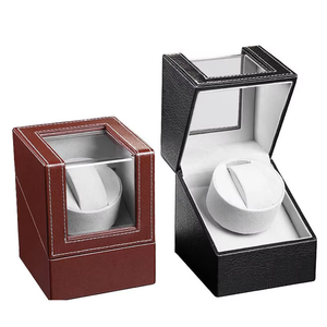 Single Motor Watch Winder <b>Storage</b> <b>Box</b> With Flip Top Transparent Window PU Leather Exterior - Product Image 1