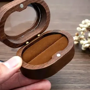 High Quality Custom Logo Oval Shape Small Brown Wooden Double Ring <strong>Jewelry</strong> <strong>Box</strong> Various Gift Packaging <strong>Box</strong> - Product Image 6