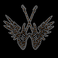 Patchs de guitare thermocollants en strass, motifs musicaux plats brillants avec ailes, à fixer à chaud pour chaussures et sacs