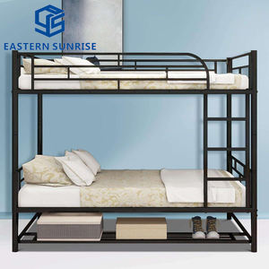 <span class=keywords><strong>Lit</strong></span> superposé vintage en métal noir avec étagère de <span class=keywords><strong>rangement</strong></span> sous le <span class=keywords><strong>lit</strong></span> pour la maison ou le dortoir - Construction en acier robuste - Product Image 1