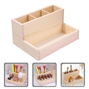 Wooden <b>Makeup</b> Organizer With Partitions 4 In 1 Desktop Storage <b>Box</b> For Brushes Nail Art Tools Cosmetics - Product Image 4
