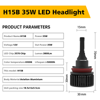 Ampoule LED H15B Super Lumineuse 6500K 35W 12V avec Refroidissement par Ventilateur Silencieux, Branchement Direct, Aucun Modification Requise pour Phare de Voiture