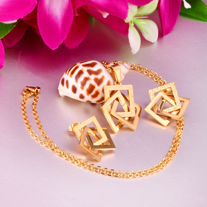 ชุดต่างหูและสร้อยคอรูปทรงเรขาคณิตสี่เหลี่ยมทำจากสแตนเลสสำหรับผู้หญิง เหมาะสำหรับงานปาร์ตี้ - Product Image 3