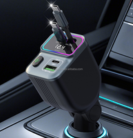 Cargador de coche tipo C 4 en 1 Cable de carga rápida retráctil 5V/2.4A Monitoreo de voltaje incorporado Luces ambientales de respiración coloridas