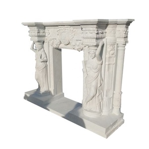 Trắng tự nhiên bằng đá cẩm thạch lò sưởi Kệ freestanding thiết kế với bức tượng người phụ nữ Khỏa Thân trang trí lò sưởi bằng gỗ - Product Image 6