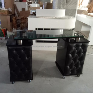 โต๊ะทำเล็บสีดำหรูหราแบบมีปุ่มกด พร้อมท็อปกระจก สไตล์โมเดิร์น พร้อมเครื่องดูดฝุ่นสำหรับร้านเสริมสวย - Product Image 2