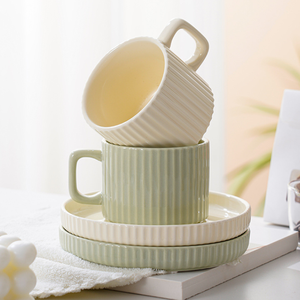 Professional Factory Customised Porcelain <b>Tea</b> <b>Cup</b> Saucer Nordic Vertical Pattern High Aesthetic Value <b>Turkish</b> Europe - Product Image 5