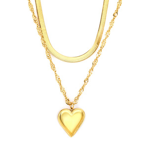Collar con colgante de acero inoxidable de doble capa en forma de corazón para mujer, regalo, joyería de moda - Product Image 5