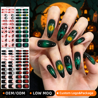 Autocollants pour ongles en gel non toxiques, sans UV, pour maquillage de fête d'Halloween personnalisé, motifs yeux de monstre effrayants, chauve-souris, fantômes, pointes françaises sanglantes