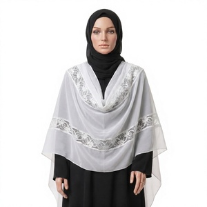 Écharpe en mousseline de soie pour femme, broderie florale, garniture en strass, légère et respirante, vente en gros, OEM ODM personnalisé - Product Image 1