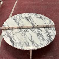 Mesa de Centro Redonda de Mármol Blanco Arabescato en Forma de Media Luna, Piedra Natural para Interiores de Lujo