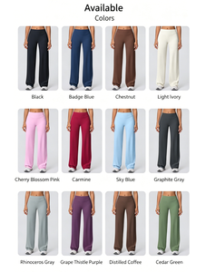 Pantalones de yoga acampanados de cintura alta, holgados <span class=keywords><strong>y</strong></span> transpirables, de color liso cepillado de doble cara, para correr <span class=keywords><strong>y</strong></span> fitness, al por mayor - Product Image 1