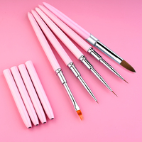 Kuas Akrilik Kuku Pink Kolinsky Sable 100% Asli Pure Beauty dengan Alat Manikur, Kit Pena Gambar Seni Kuku Gel UV