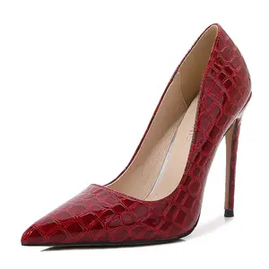 sh10497a Crocodile Design Women Pointy Toe 12cm High Heel Shoes Big Size 35-46 Wide Foot Ladies Slip On Party Stiletto Pumps