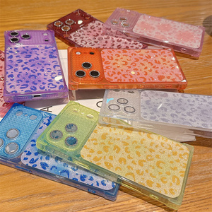 เคสโทรศัพท์มือถือลายเสือดาวหรูหรา ประดับกลิตเตอร์ สำหรับ iPhone 18 17 16 15 14 Pro Max พร้อมกระจกป้องกันเลนส์กล้อง ดีไซน์มุมฉาก ฝาหลังแบบมีประกาย - Product Image 6