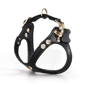 Minerva OEM/ODM di fascia alta In pelle elegante con strass In osso decorazione passo In Pet <span class=keywords><strong>Dog</strong></span> imbracatura guinzaglio coordinato collare Set - Product Image 2