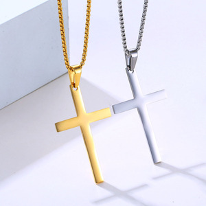 Jesús pieza Cruz collar plateado 22K oro oración gargantilla Cruz colgante collares para hombres joyería regalo personalizado OEM acero inoxidable - Product Image 2