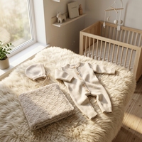 Vêtements pour bébés en gros, ensemble de couvertures pour bébés en coton biologique personnalisé, combinaison tricotée, bonnet, 3 pièces, vêtements pour nouveau-nés