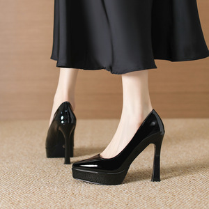 <span class=keywords><strong>Zapatos</strong></span> de Vestir Formales de Tacón Cuadrado para <span class=keywords><strong>Mujer</strong></span>, Impermeables, con Plataforma, Punta Puntiaguda, de <span class=keywords><strong>Charol</strong></span> Negro, a la Moda, para Club Nocturno o Trabajo - Product Image 3