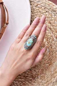 Handmade Turquoise Sterling Silver <b>Adjustable</b> <b>Ring</b> Natural Gemstone Jewelry for Women Wholesale - Product Image 6
