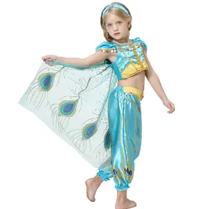 Girls Halloween Jasmine Dress Kids Carnival Party Aladdin Arabian Princess Costume Children Clothing Summer Sequined Dress