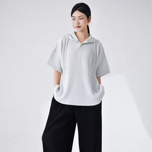 Sudadera con capucha suelta plisada de alta calidad, ropa unisex, jersey negro, tops versátiles de talla grande para mujer en stock o OEM personalizado - Product Image 6