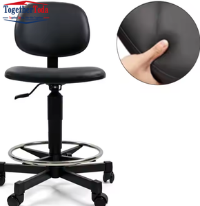 Chaise de bureau pivotante en cuir noir à hauteur réglable, avec siège rembourré confortable et repose-pieds, idéale pour laboratoire, bar ou poste de travail - Product Image 5